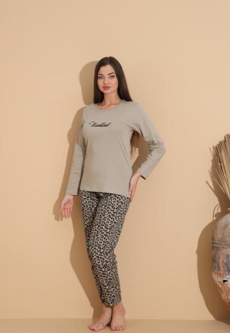 Pijama Dama „Mantical" ,Pantaloni si Maneca Lunga,Culoare Crem,Engros